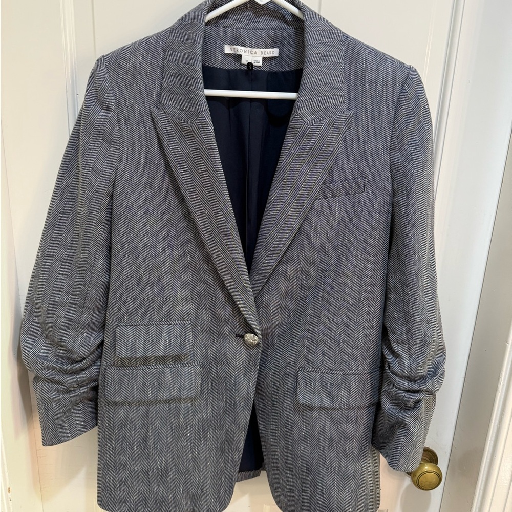 Veronica Beard Herringbone Martel Dickey Blazer with Ruched Sleeves
